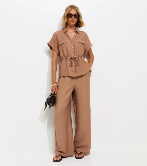 Women's Mink Crinkle Texture Wide Leg Trousers