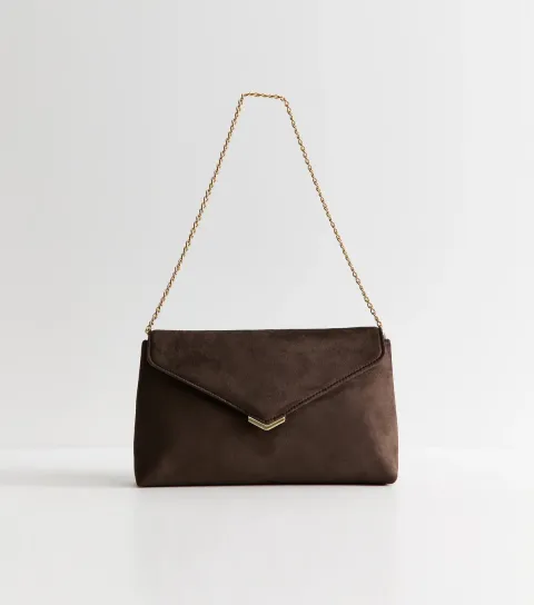 New Look Dark Brown Faux Suede Clutch Bag