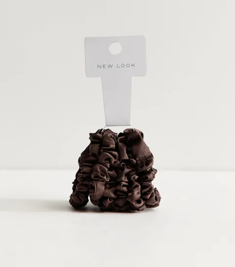 Dark Brown Pack of 6 Skinny Satin Scrunchies