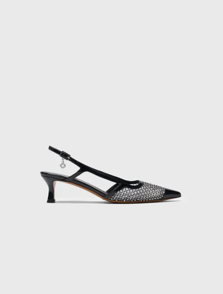 Rhinestone mesh pumps