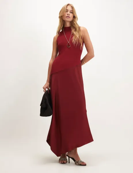 River Island Knitted High Neck Maxi Bodycon Dress Orange