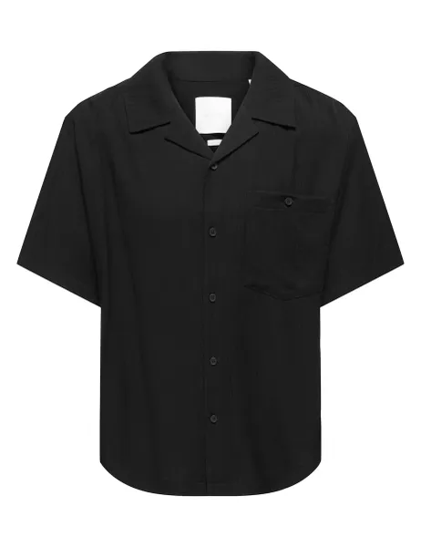Only & Sons Cuban Collar Shirt Black