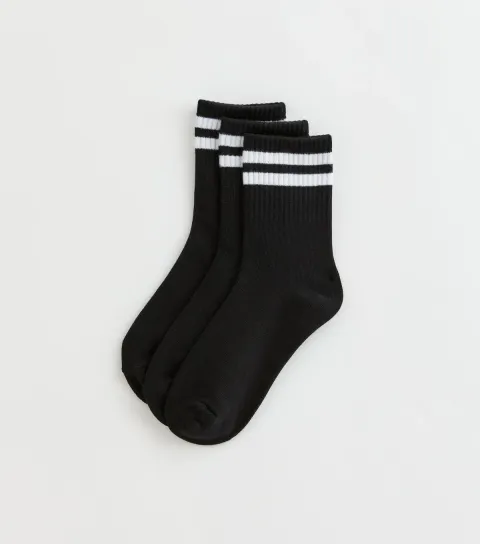 Pack of 3 Black Contrast Stripe Ribbed Tube Ankle Socks