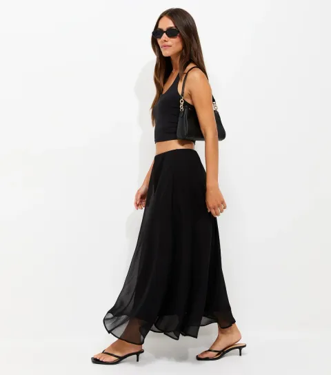 Women's Petite Black Chiffon Circle Skirt