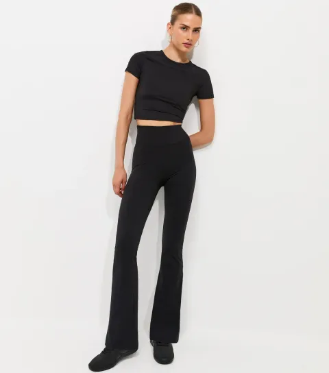 Women's Premium Black Kick Flare High Waist Trousers