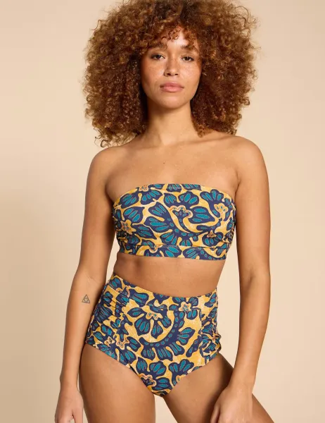 White Stuff Printed Bandeau Bikini Top Yellow Mix