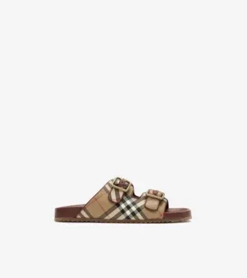 Check and Leather Urchin Sandals in Archive beige