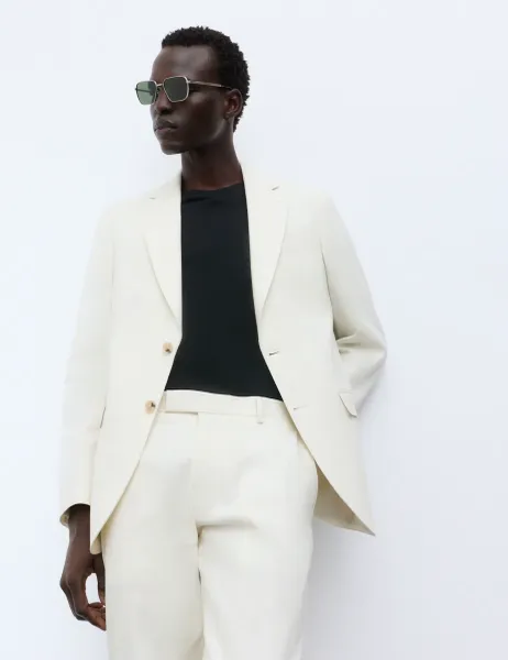 Autograph Tailored Fit Italian Performance Linen Blend Suit Jacket White