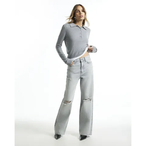 River Island High Waist Relaxed Straight Rip Jeans