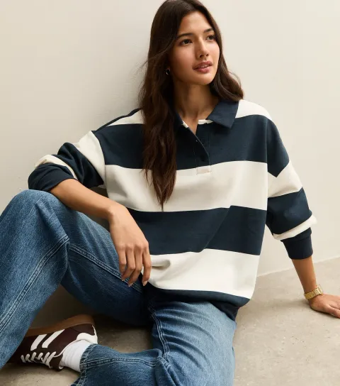 Women's Blue Striped Rugby Sweatshirt