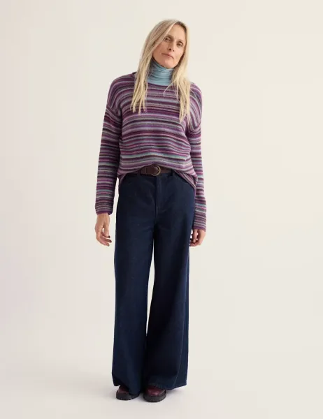 Merino Wool Rich Striped Jumper Purple Mix