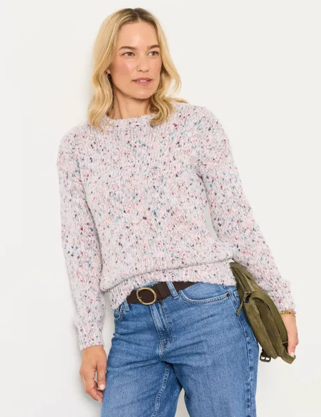 FatFace Cotton Blend Flecked Crew Neck Jumper Purple Mix