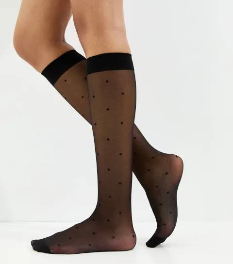 Black Polka Dot Knee High Tights