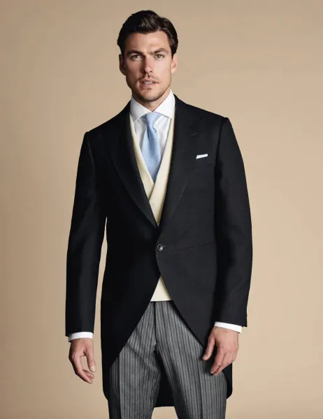 Charles Tyrwhitt Slim Fit Herringbone Morning Suit Tailcoat Black