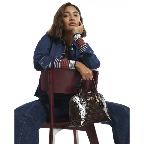 River Island Burgundy Patent Embossed Kettle Bundle Bag