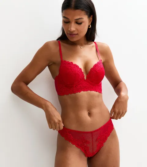 Women's Red Lace Mesh Brazilian Briefs