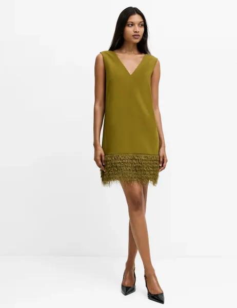 French Connection V-Neck Faux Feather Hem Mini Shift Dress