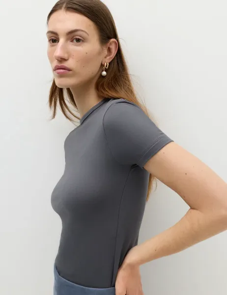 Marks & Spencer Crew Neck Soft Touch T-Shirt Dark Grey