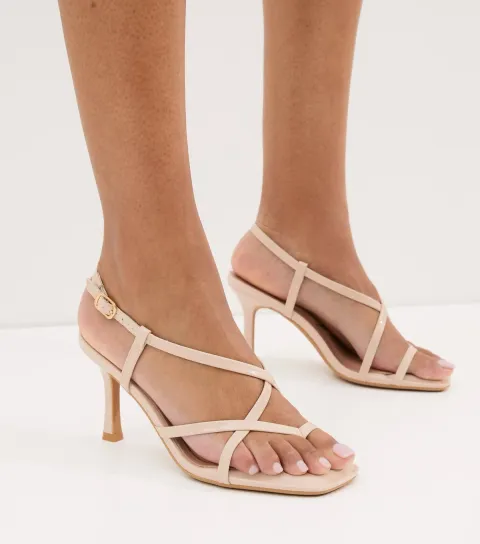 Women's Off White Faux Leather Strappy Square Toe Sandals Vegan