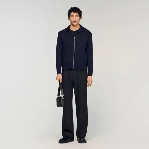 Zip-up wool cardigan