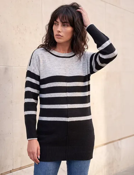 Roman Longline Stripe Tunic Jumper Black Mix