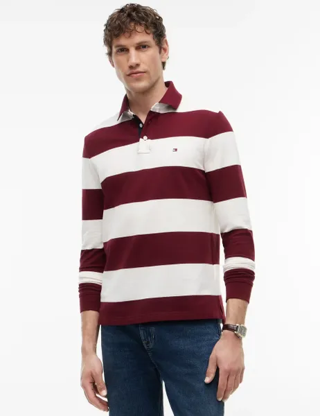 Tommy Hilfiger Cotton Rich Striped Polo Shirt Burgundy Mix