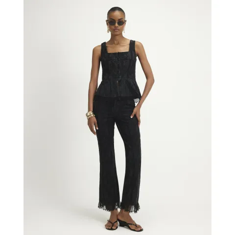 River Island Embroidered Lace Trim Kick Flare Jeans