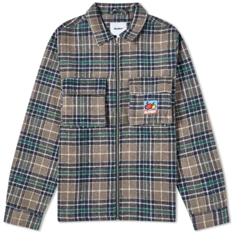 Zip Through Plaid Flannel Overshirt