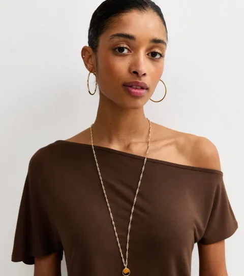 Women's Brown Jersey Off The Shoulder Top