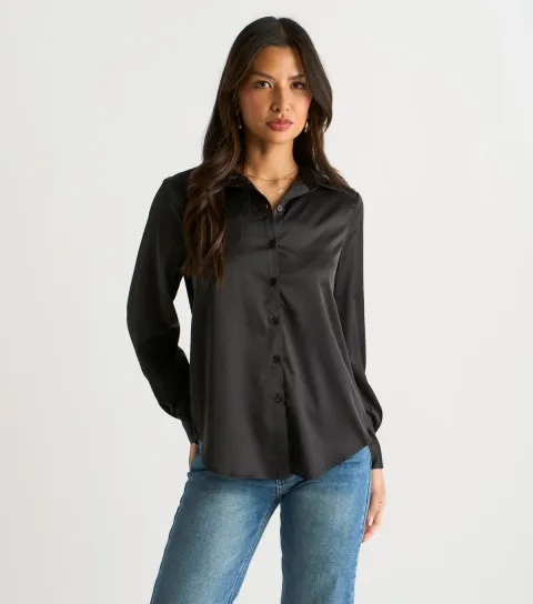 Women's Black Satin Loose Fit Shirt
