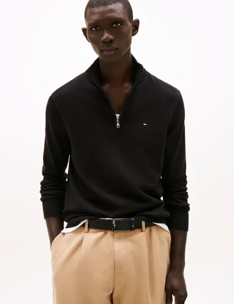 Tommy Hilfiger Pure Cotton Half Zip Jumper Black