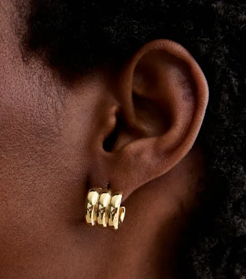 18ct Gold Plated Mini Triple Tube Earrings