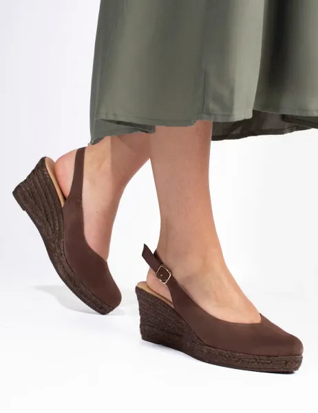 Jones Bootmaker Suede Ankle Strap Wedge Espadrilles Chocolate
