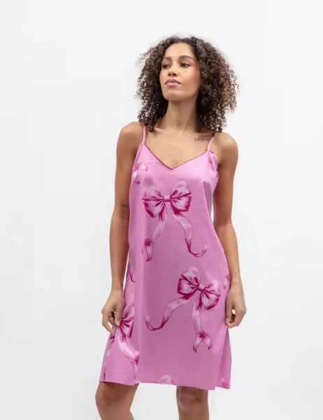 Cyberjammies Cotton Modal Strappy Bow Print Nightdress Pink Mix