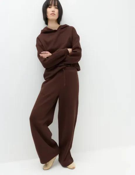 Marks & Spencer Cotton Rich Wide Leg Joggers Dark Chocolate