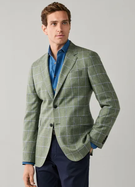 Silk-Wool Windowpane Blazer -Woven in Italy