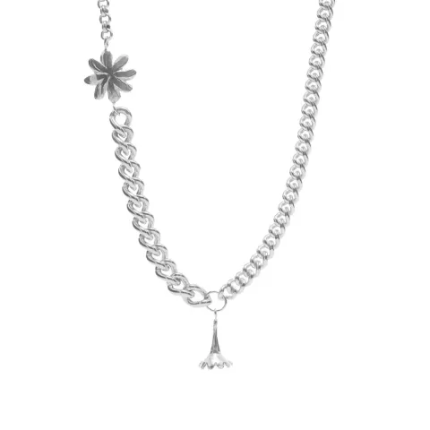 Daisy Flower Combination Curb Necklace
