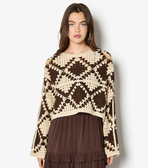 Women's Stone Diamond Crochet Knit Jumper