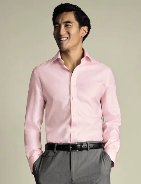 Slim Fit Non Iron Pure Cotton Striped Shirt Light Pink