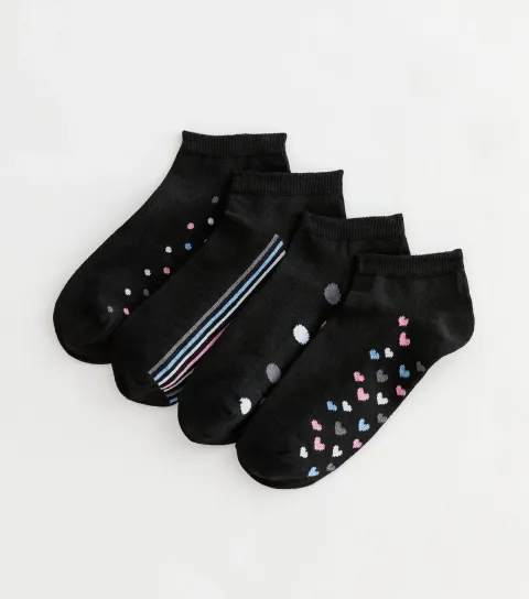Pack of 4 Black Patterned Sole Trainer Socks