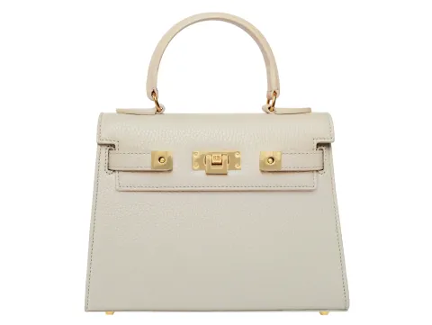 Maya Midi Caribou Soft Grainy Print Calf Leather Handbag - Beige - 2