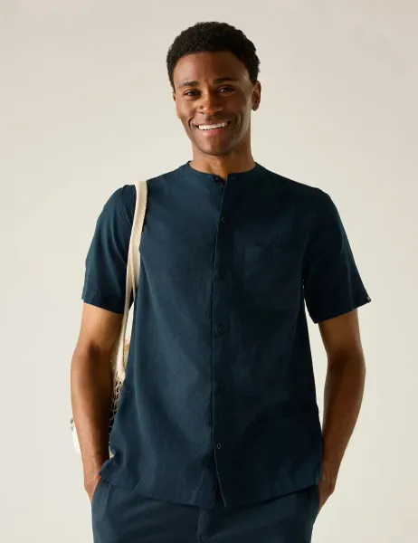 Regatta Lovrey Cotton Linen Blend Short Sleeve Shirt Blue