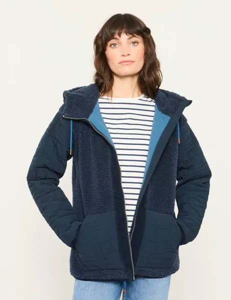 FatFace Borg Quilted Hooded Zip Through Jacket Navy