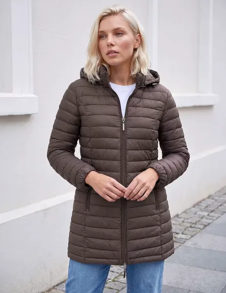 Roman Petite Quilted Hooded Puffer Coat Chocolate