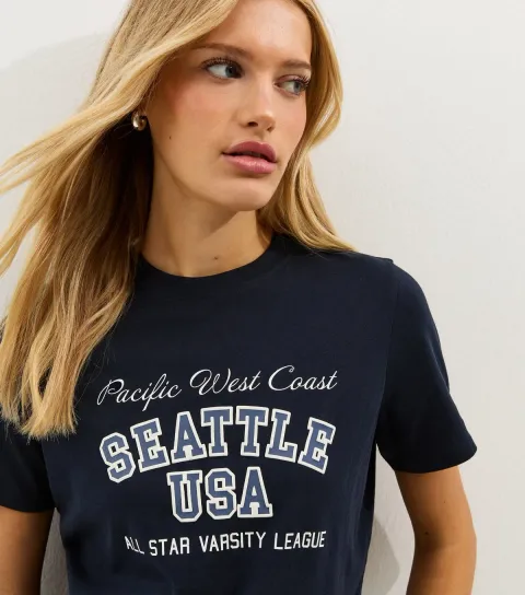 Women's Navy Cotton Seattle USA Logo T-Shirt
