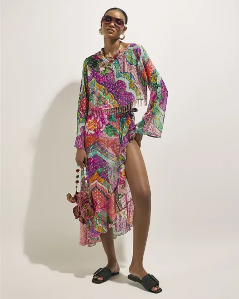 River Island Floral Printed Ruffle Beach Maxi Skirt