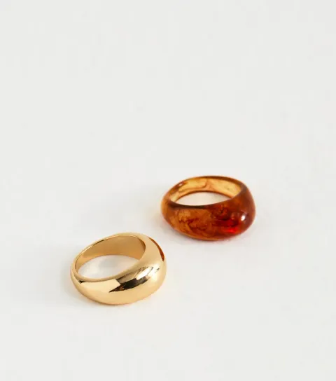 Pack of 2 Gold Tone and Resin Rings