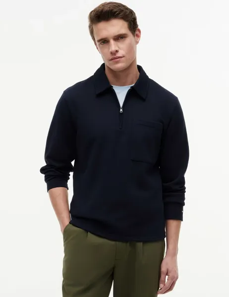 Tommy Hilfiger Essential Pure Cotton Half Zip Sweatshirt Navy