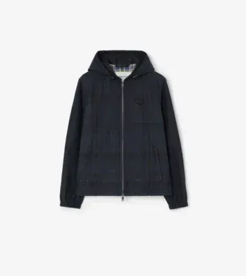 Check Cotton Newport Hooded Jacket in Peacock blue
