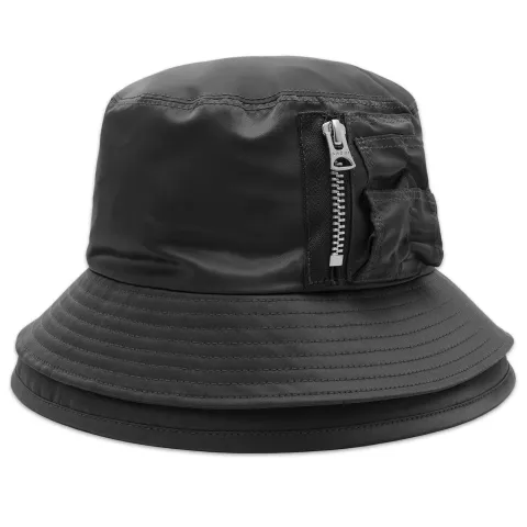 Pocket Double Brim Bucket Hat